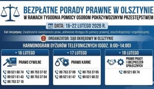 Rozpoczął się Tydzień Pomocy Osobom Pokrzywdzonym Przestępstwem. Sąd Okręgowy zaprasza na dyżury
