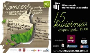 Koncert finałowy Konkursu Wokalnego Mława 2016 odbędzie się w olsztyńskiej filharmonii